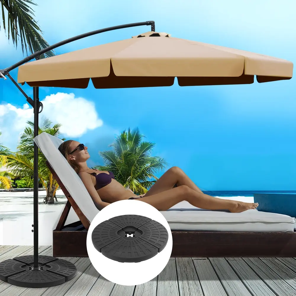 Instahut 3m Outdoor Umbrella w/Base Cantilever Garden Patio Beach Beige - Home & Garden