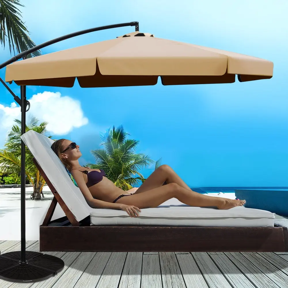 Instahut 3m Outdoor Umbrella Cantilever Garden Beach Patio Beige - Home & Garden