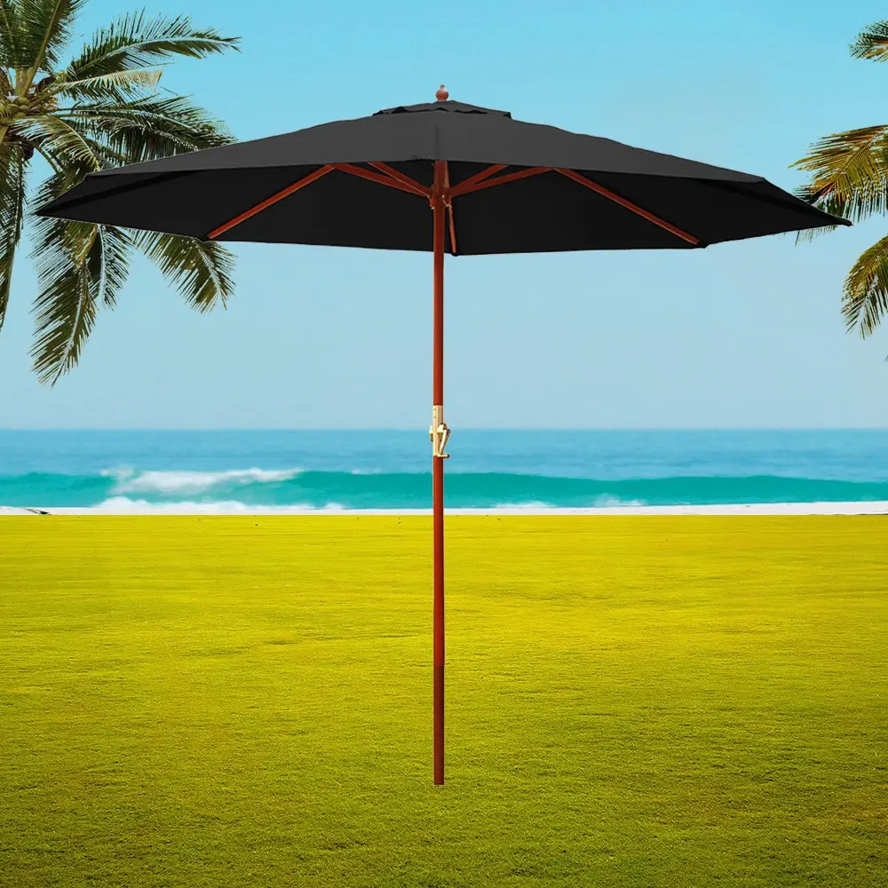 Instahut 3m Outdoor Umbrella Pole Umbrellas Beach Garden Sun Stand Patio Black - Home & Garden