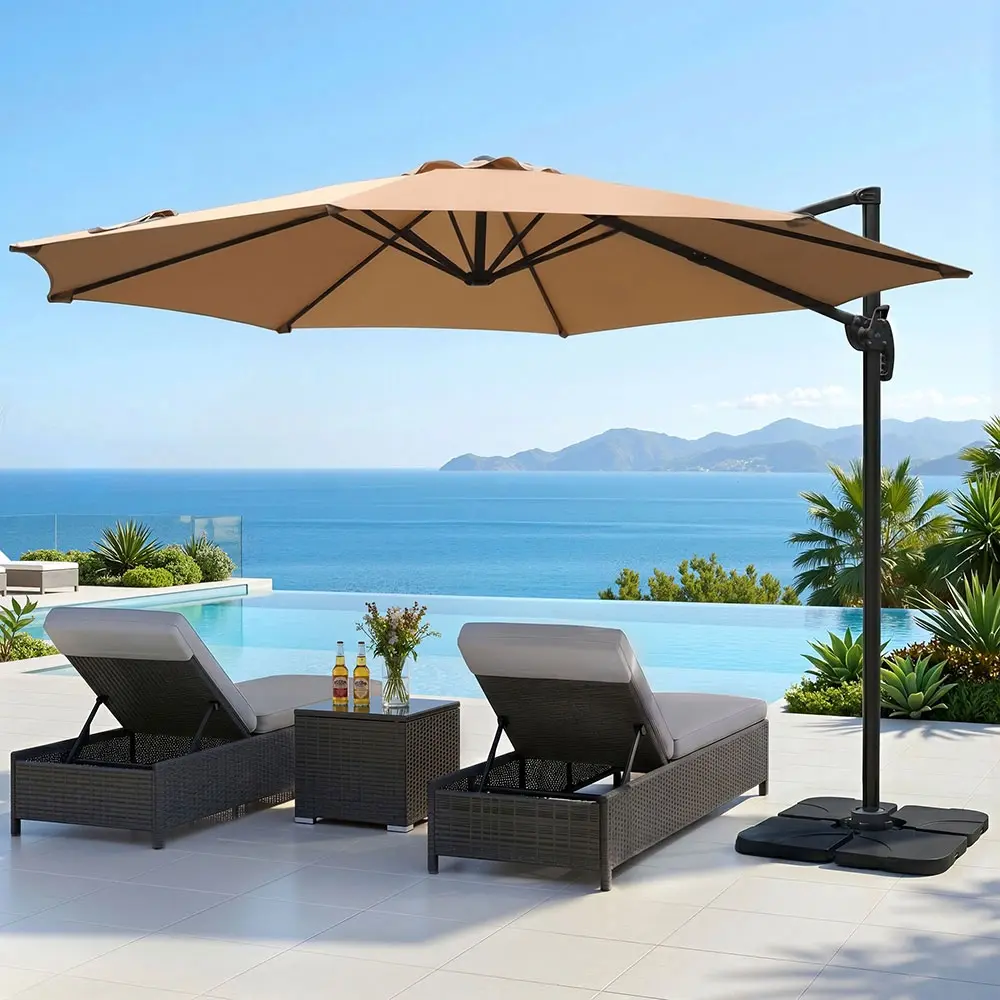 Instahut 3m Outdoor Umbrella Cantilever 360 Degree Tilt Beach Roma Beige - Home & Garden