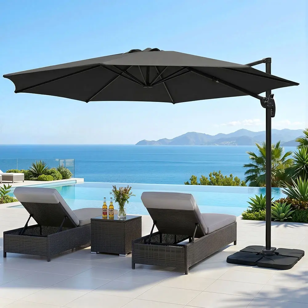 Instahut 3m Outdoor Umbrella Cantilever 360 Degree Tilt Beach Roma Charcoal - Home & Garden