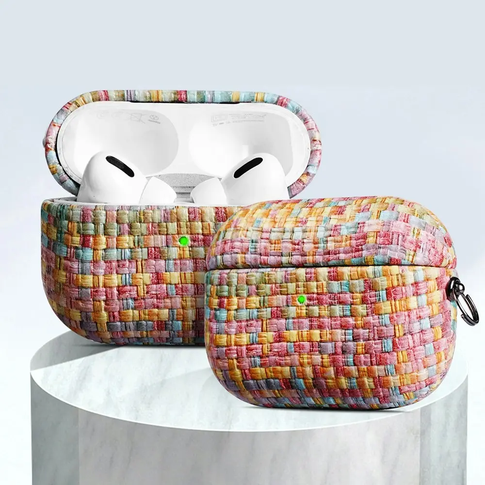 2 Pack Leather Woven Textured Earphone Case With Hook For Airpods Pro2 - Electronics