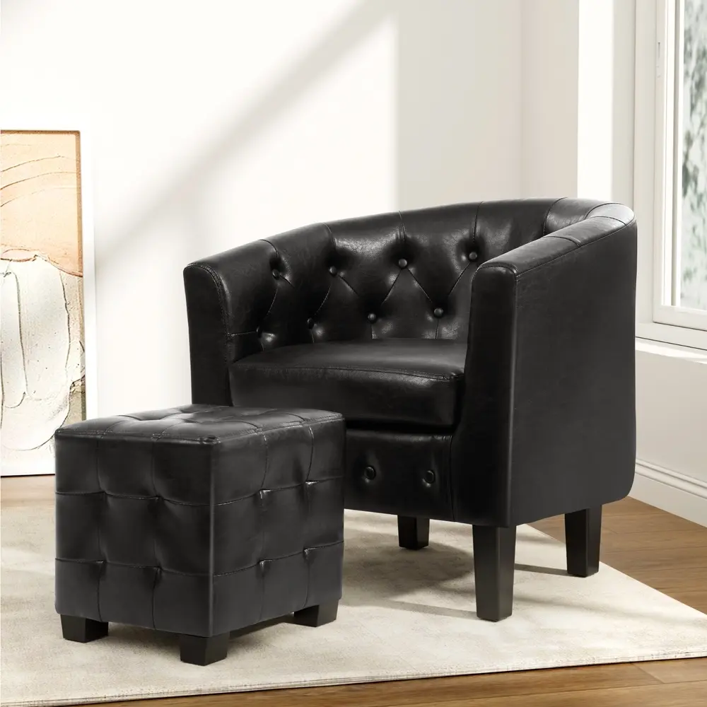 Artiss Armchair Set with Ottoman Black Ava - Over 40% off Living Room Furniture