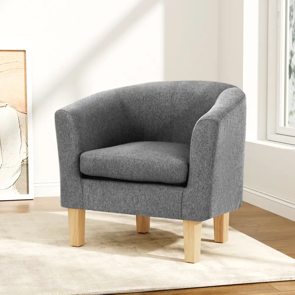 Artiss Armchair Lounge Chair Tub Accent Armchairs Fabric Sofa Chairs Wooden Grey - Furniture
