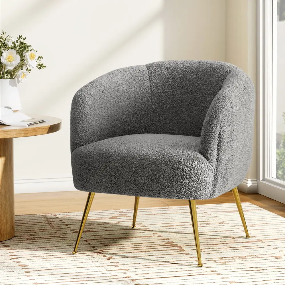 Artiss Armchair Lounge Chair Accent Chairs Arm Armchairs Sherpa Boucle Charcoal - Furniture