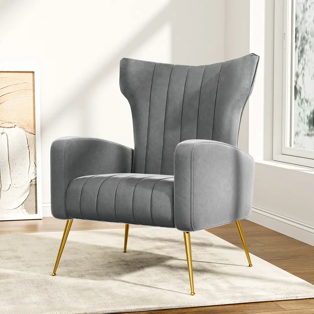 Artiss Armchair Grey Velvet Kate - Furniture