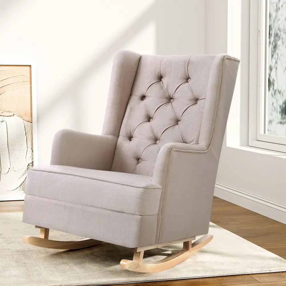 Artiss Rocking Chair Armchair Linen Fabric Beige Gaia - Furniture