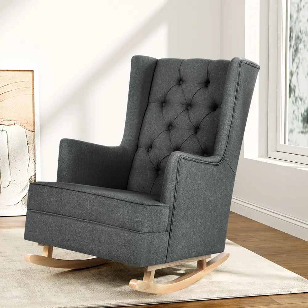 Artiss Rocking Chair Armchair Linen Fabric Charcoal Gaia - Furniture