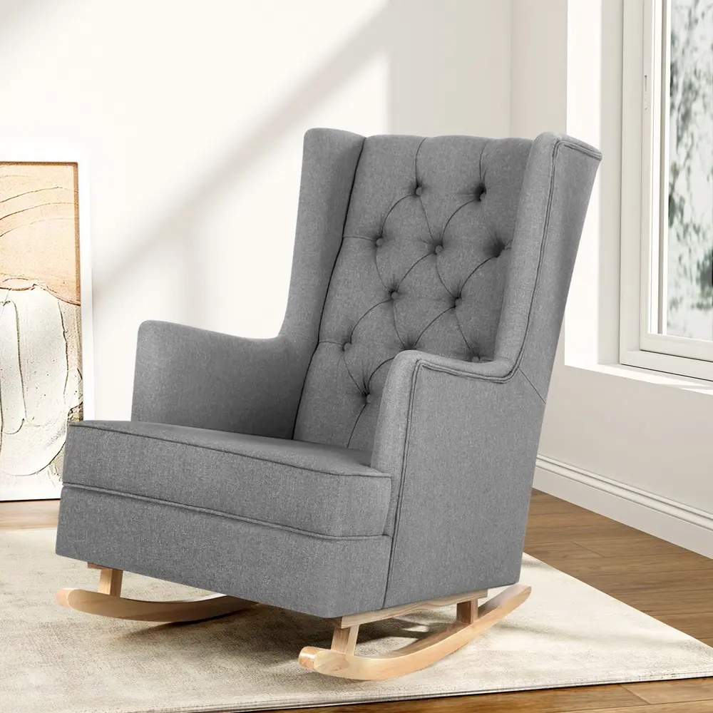 Artiss Rocking Chair Armchair Linen Fabric Grey Gaia - Furniture