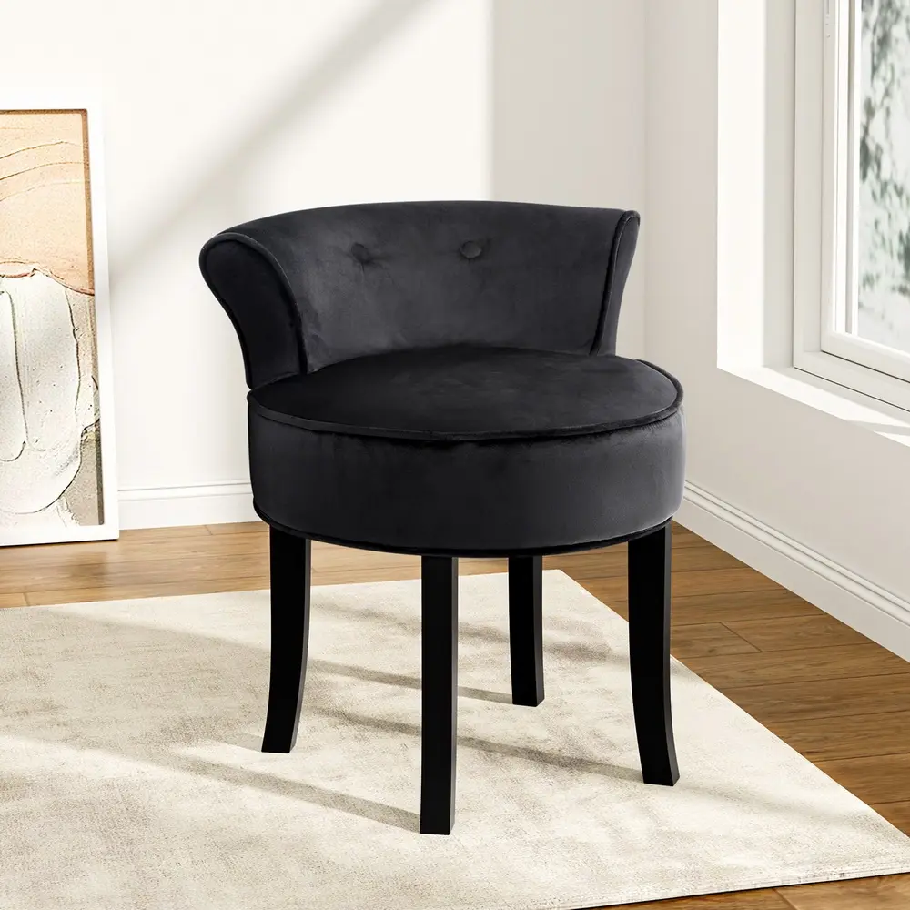 Artiss Vanity Stool Velvet Black Abella - Over 40% off Living Room Furniture