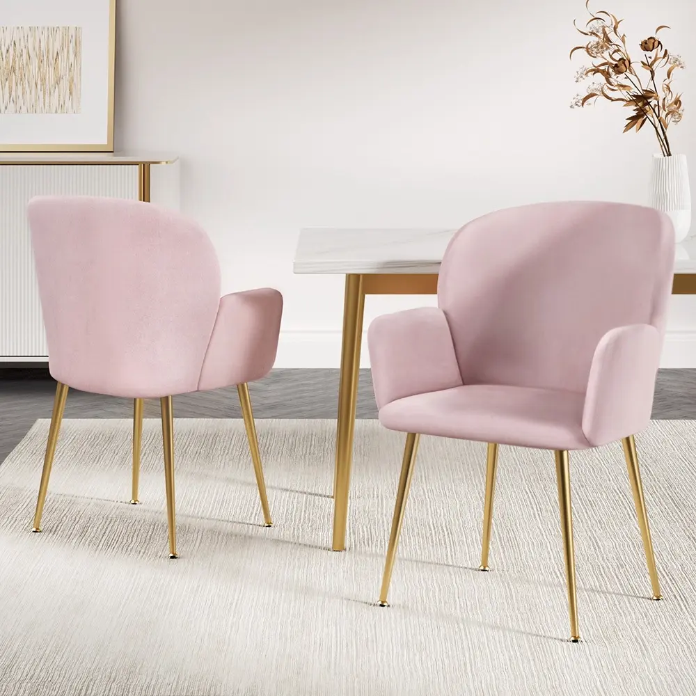 Artiss Dining Chairs Set of 2 Velvet Armchair Pink - Furniture