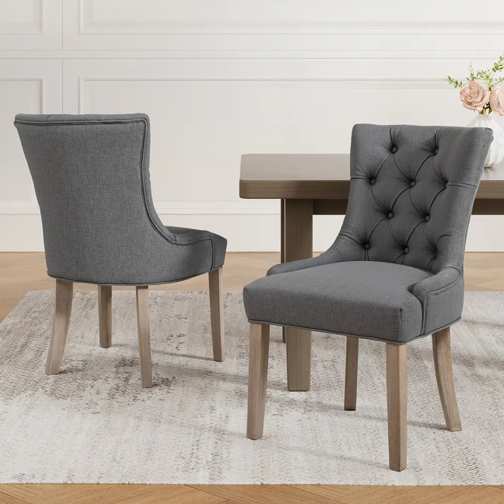 Artiss Dining Chairs Set of 2 Linen French Provincial Grey - Furniture
