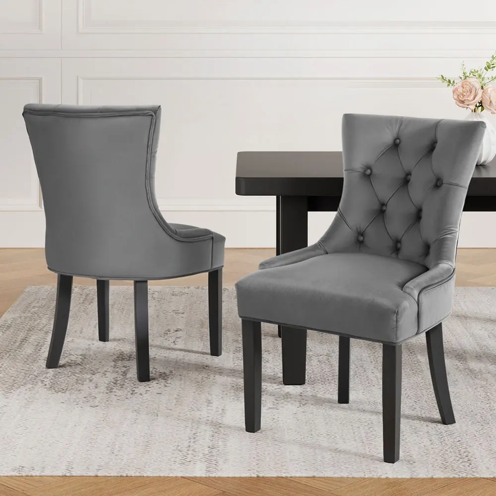 Artiss Dining Chairs Set of 2 Velvet French Provincial Grey - Shop Dining Chairs & Bar Stools