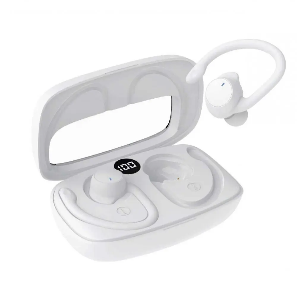 Laser Sport TWS LED Wireless Bluetooth Ear Hook Earbuds w/ Charging Case White - Electronics