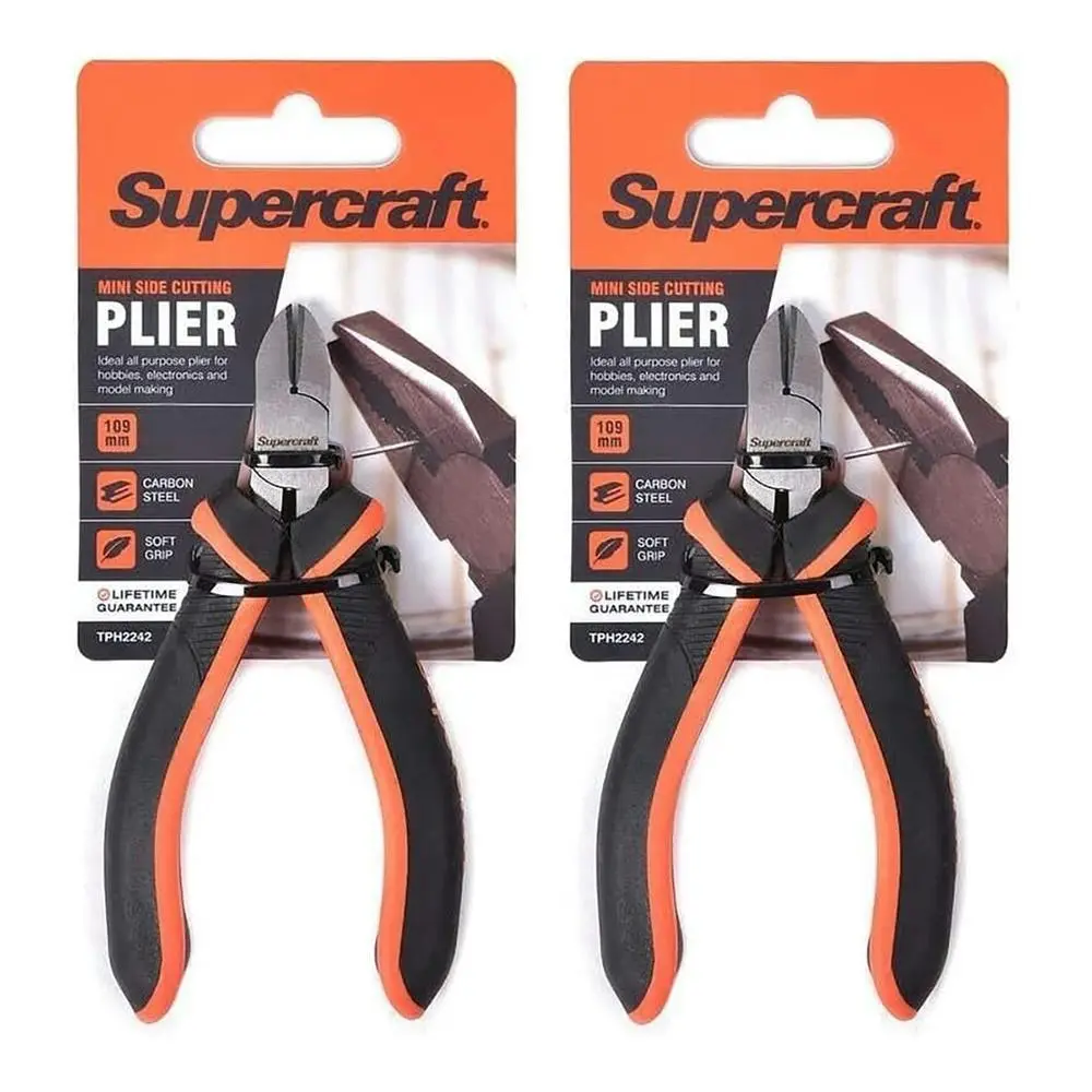 2x Supercraft Mini Side Cut Carbon Steel Pliers 109mm With Soft Grip Handles - Hardware