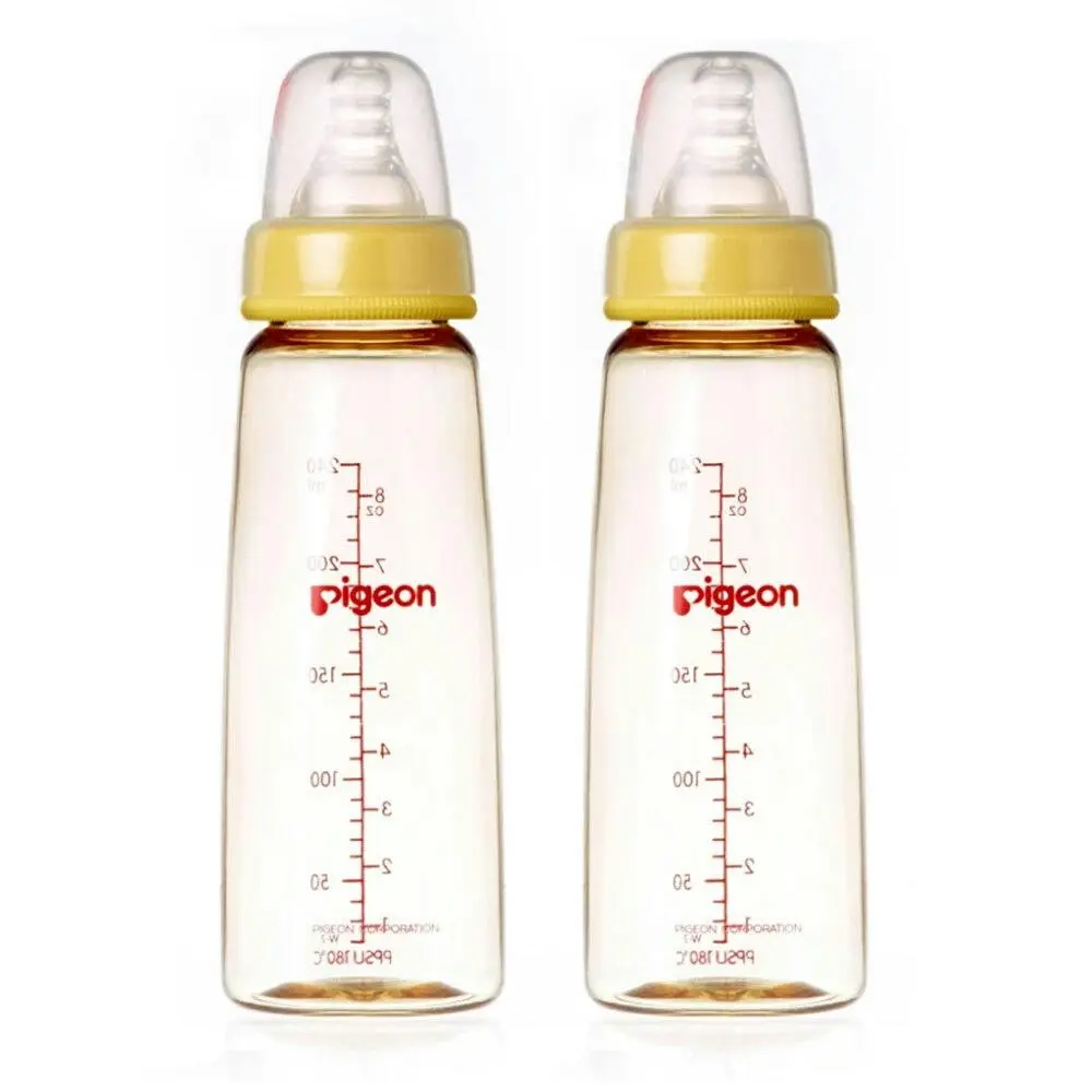 2x PIGEON Flexible Peristaltic Nipple 240ml M Round Hole Baby Feeding Bottle 4m+