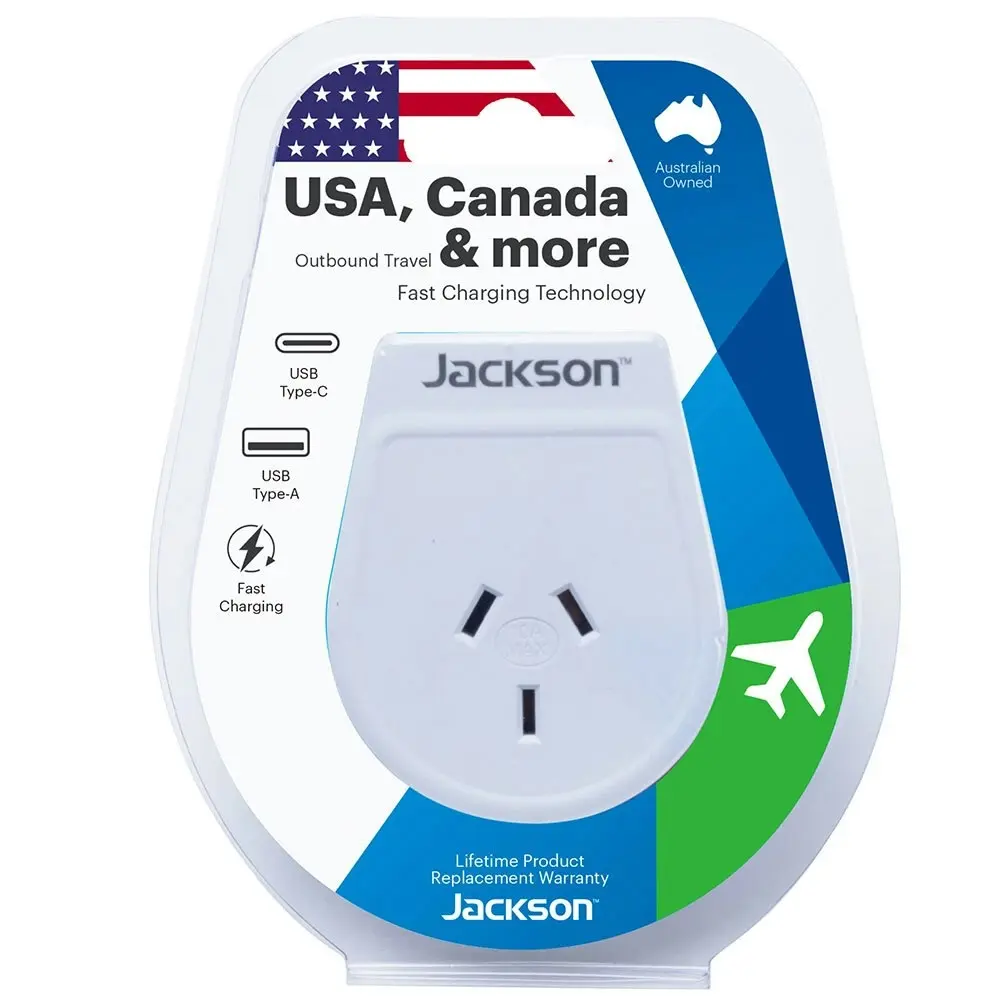 Jackson Travel Power Adaptor/Adapter AUS/NZ To USA & Canada w/ USB Type A/Type C - Electronics