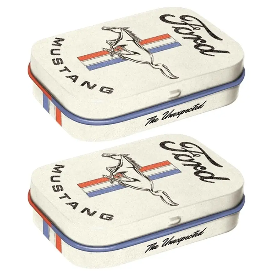 2x Nostalgic Art 6cm Metal Tin Mint Box Ford Mustang Fresh Breath Candy Mints - Groceries