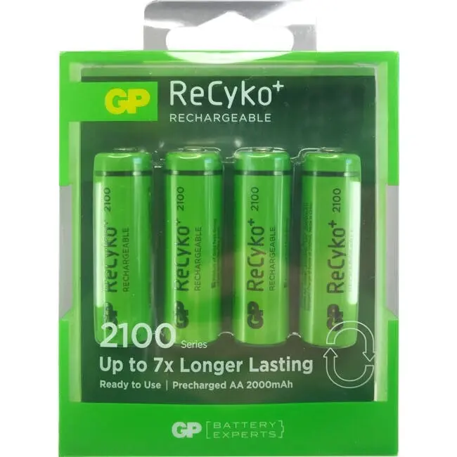 4pc GP ReCyko+ 2100 Series 2100mAh AA Rechargeable 1.2V NiMH Battery f/ Cameras - Electronics