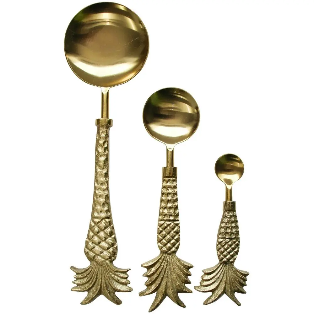 3pc LVD S/Steel/Brass Spoon Serving Set Pineapple Handle Kitchen Utensil GLD - Home & Garden