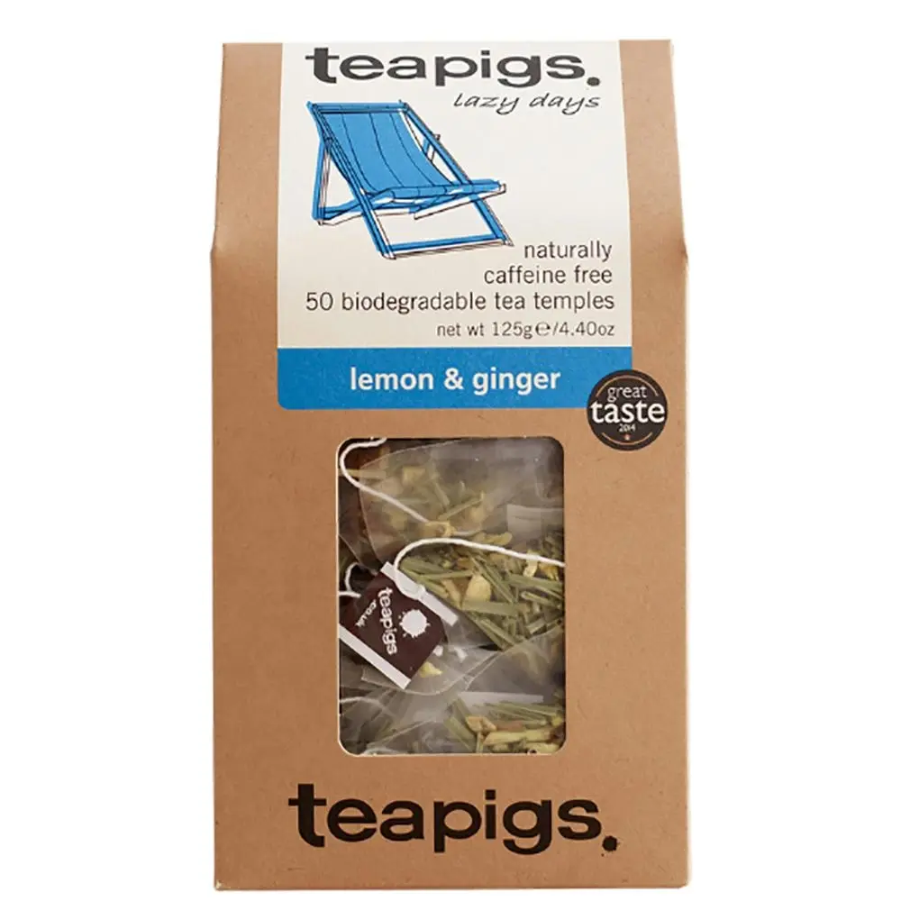 50pc Teapigs Lemon And Ginger Caffine Free Hot Drink Tea Temples/Tea Bags - Groceries