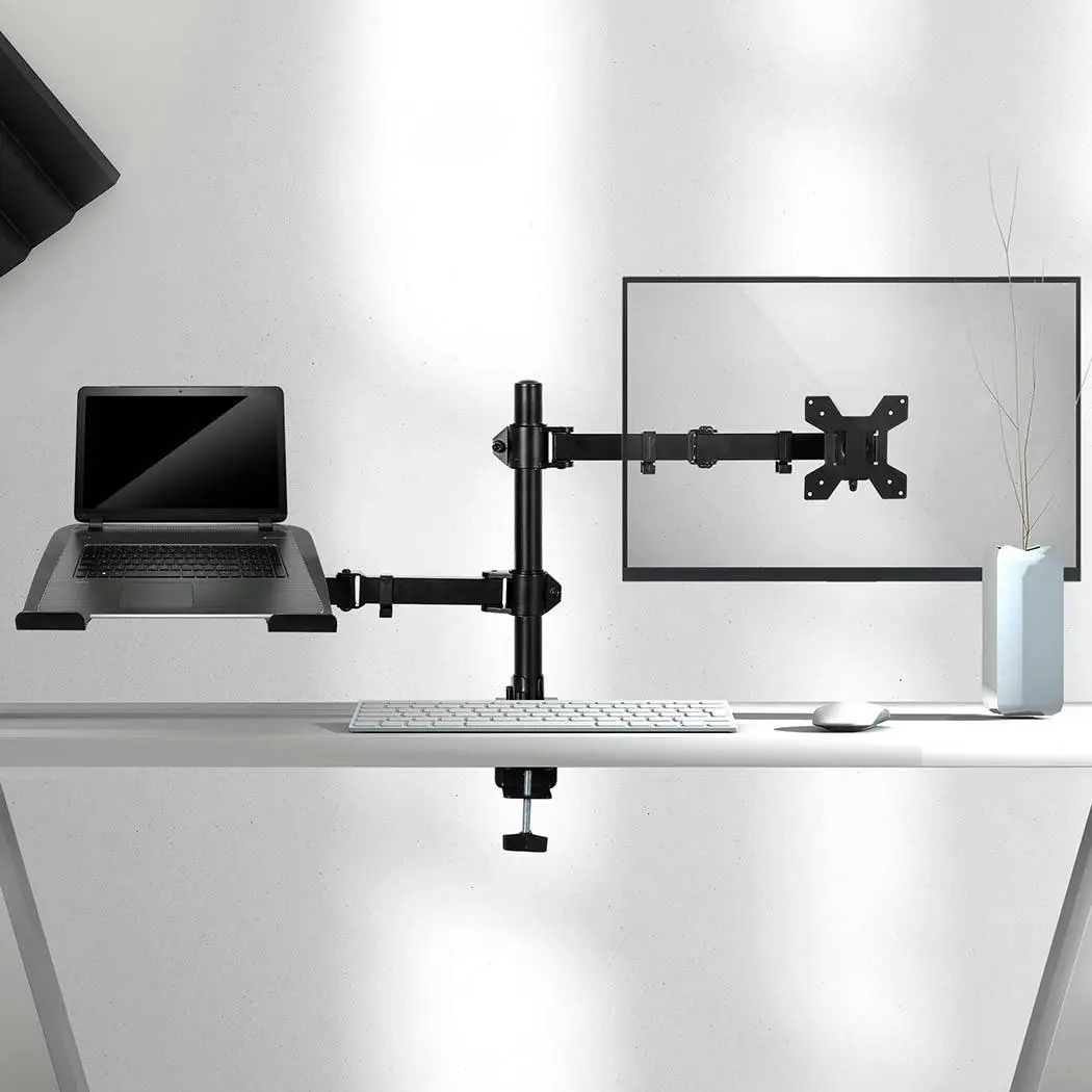 Traderight Group Monitor Stand Dual Arm Desk Mount Bracket Screen Laptop Tray Holder Adjustable - Electronics