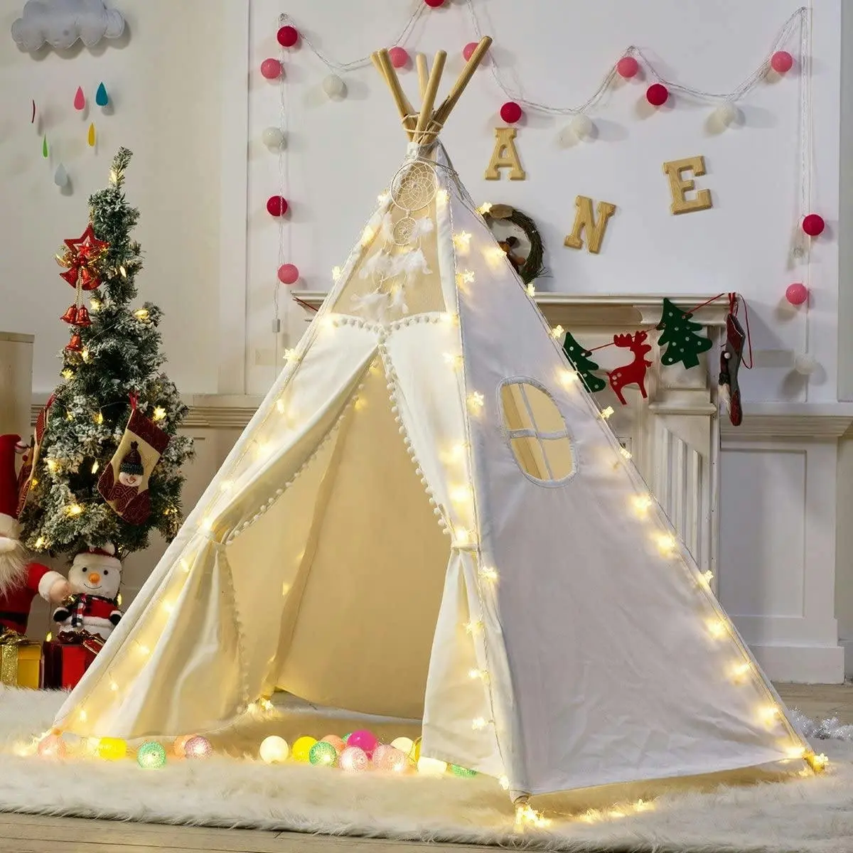5 Poles Giant Kids Teepee Tent (Natural Canvas) - Toys & Games
