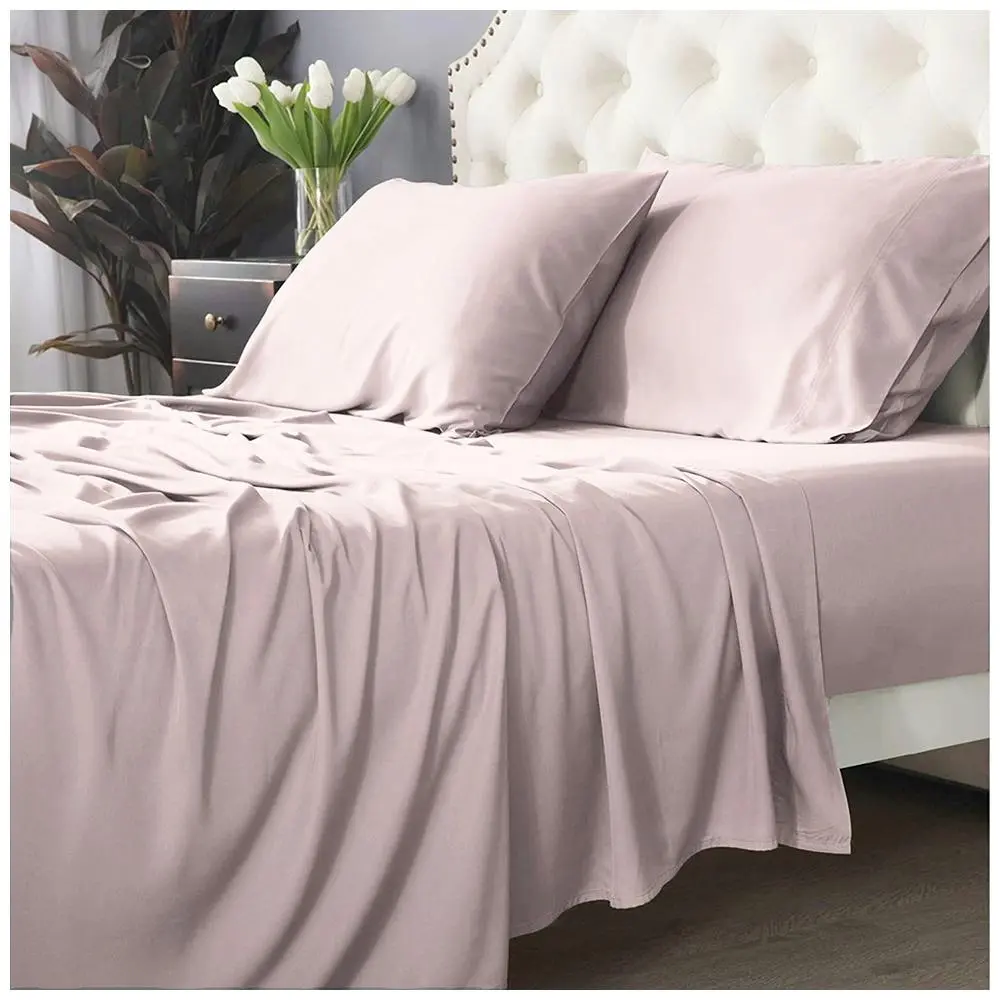 Park Avenue Long Single Fitted Sheet/Pillowcases Set 500TC Bamboo Cotton Peach - Home & Garden