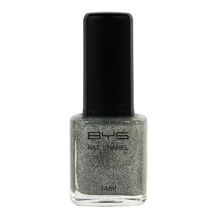 BYS Glitter Top Coat Cold As Ice Nail Polish Enamel Lacquer Glitter 14ml Silver - Beauty