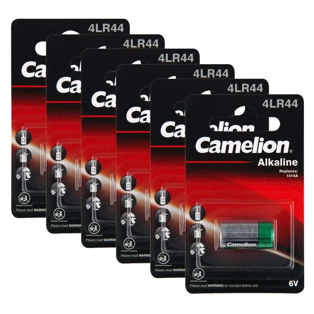 6x Camelion Alkaline 6V Battery 4LR44/PX28A/V4034 Cylindrical for Digital Camera - Electronics