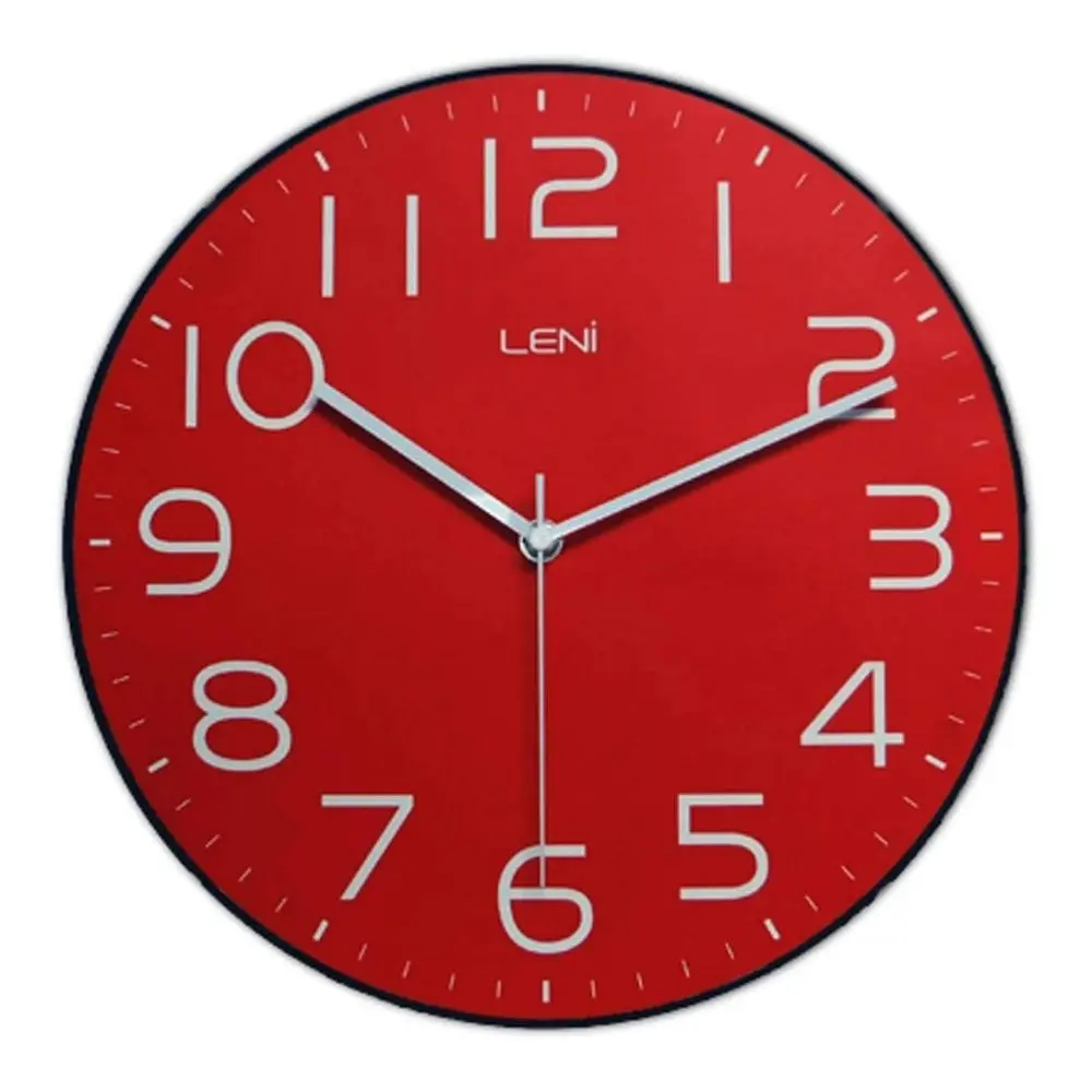 Leni 30cm Classic Wall Clock Analogue Plastic Round Hanging Home/Room Decor Red - Home & Garden