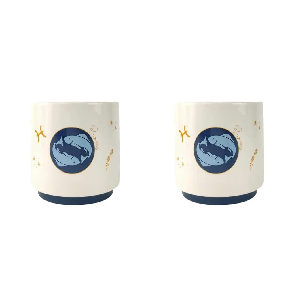 2x Urban Pisces Zodiac 13cm Ceramic Planter Flower/Plant Pot Home Decor Sml Blue - Home & Garden