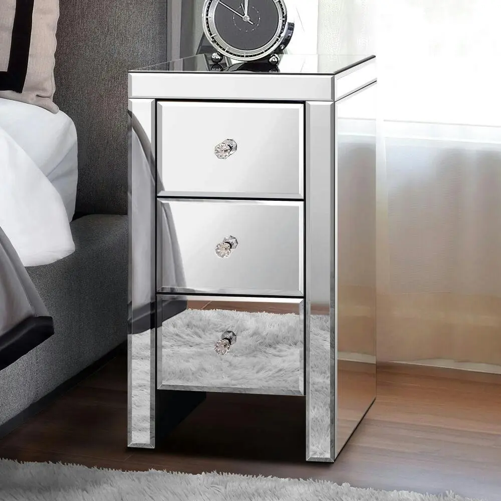 Alfordson Mirrored Bedside Table - Silver