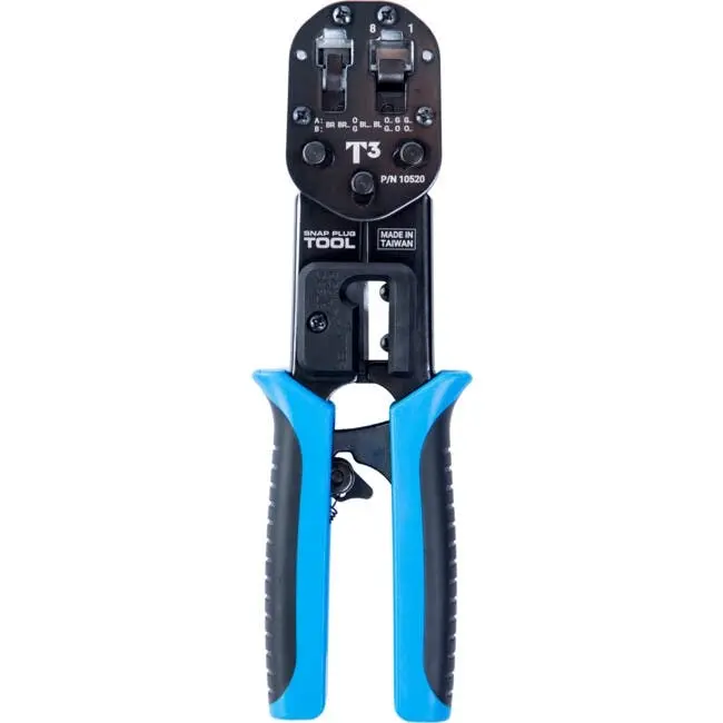 T3 RJ45 Snap Plug Crimp Tool Crimper w/ Cutter/Stripper Standard RJ11/RJ12 Blue - Hardware