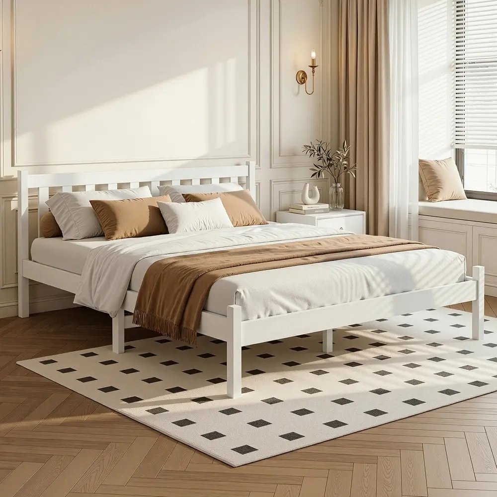 Artiss Bed Frame Double Size Wooden White SOFIE - Furniture