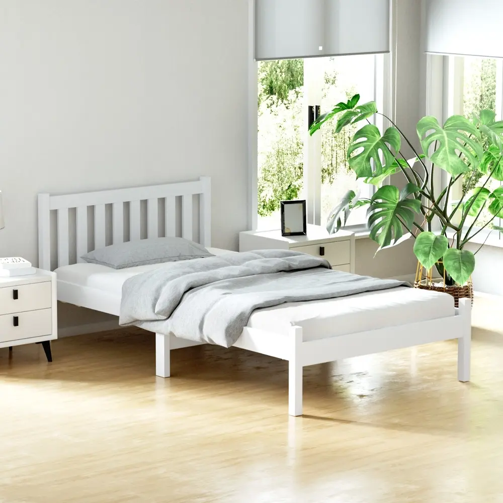 Artiss Bed Frame King Single Size Wooden White SOFIE - Furniture