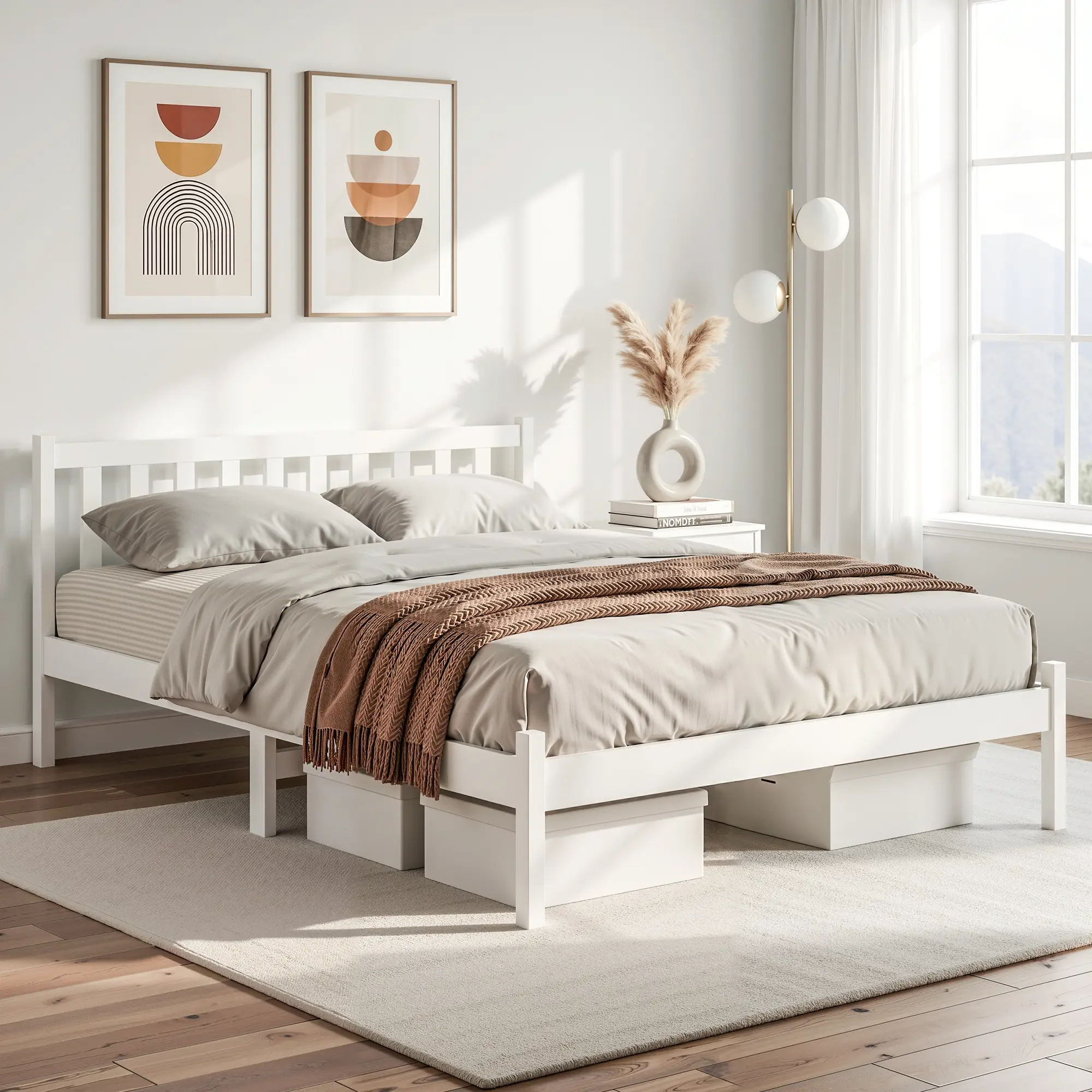 Artiss Bed Frame Queen Size Wooden White SOFIE - Top Selling Beds
