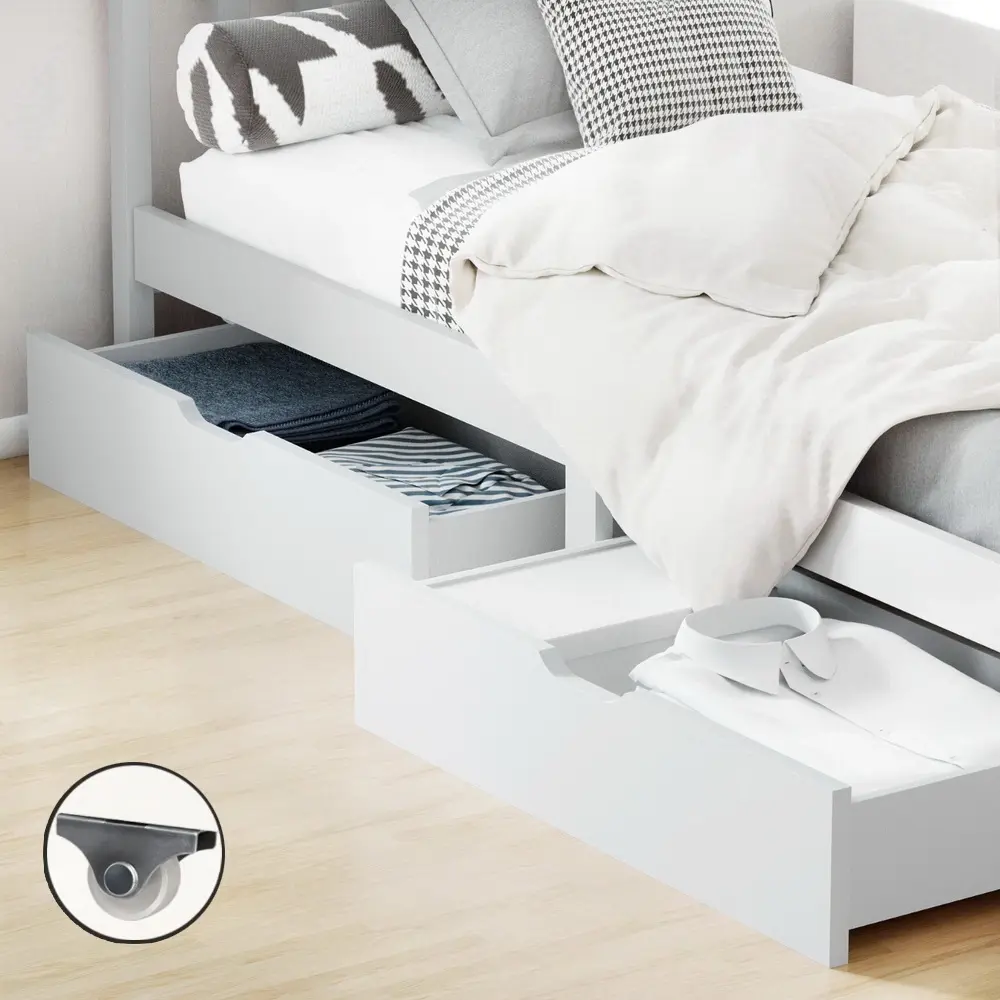 Artiss 2x Bed Frame Storage Drawers Trundle White - Furniture