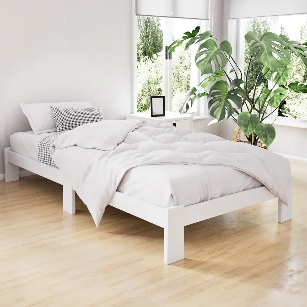Artiss Bed Frame King Single Size Wooden White JADE - Furniture