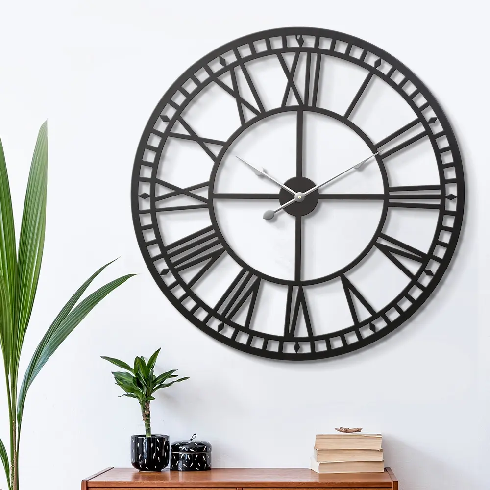 Artiss 80cm Wall Clock Large Roman Numerals Metal Black - Home & Garden