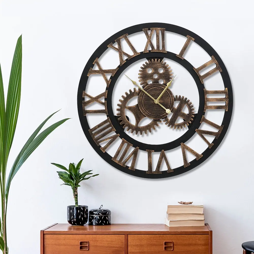 Artiss 60cm Wall Clock Large Retro Roman Numerals Brown - Free Shipping Specials
