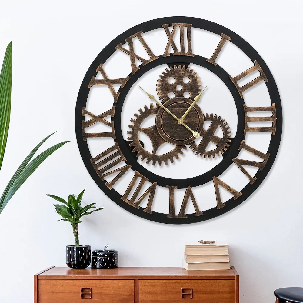 Artiss 80cm Wall Clock Large Retro Roman Numerals Brown - Free Shipping Specials