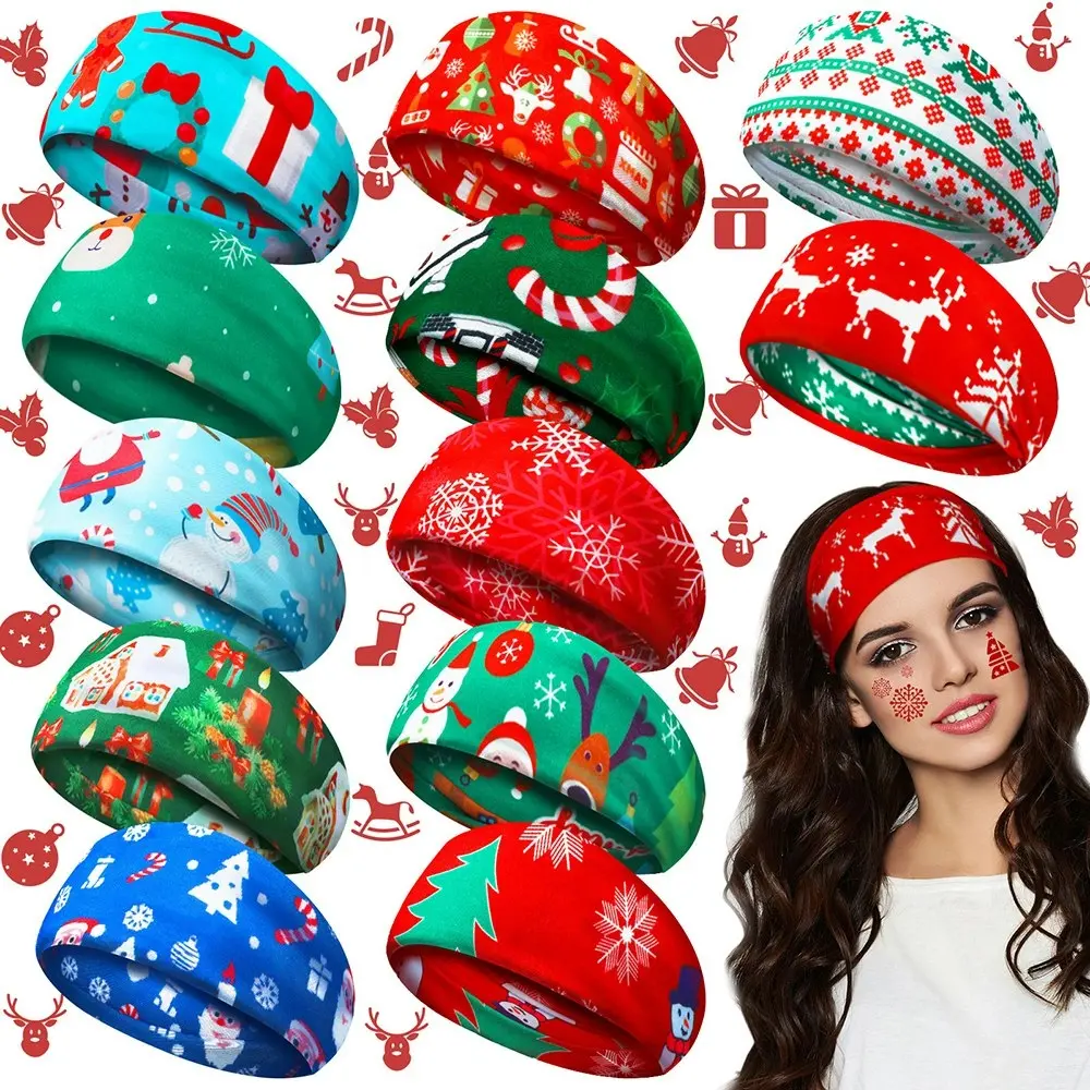 12pcs Christmas Headbands Stretch Knotted Headbands Sports Head Band - Fashion