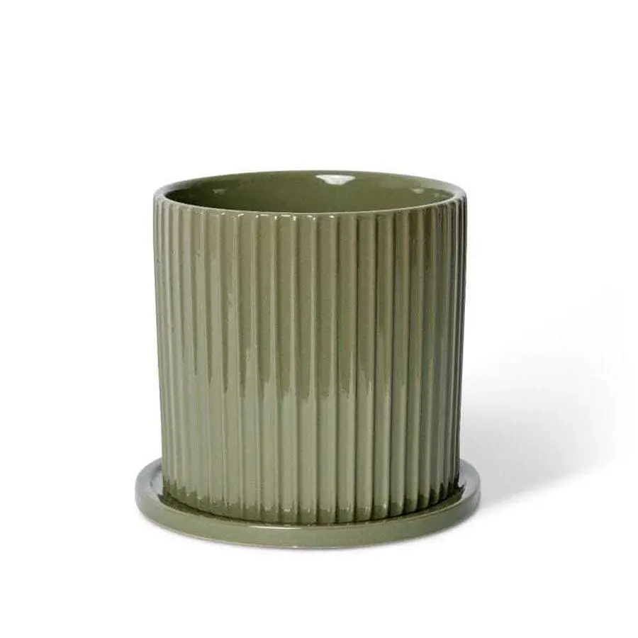 E Style Quinn 22cm Ceramic Plant Pot w/Saucer Round Home Decor Planter Green - Home & Garden
