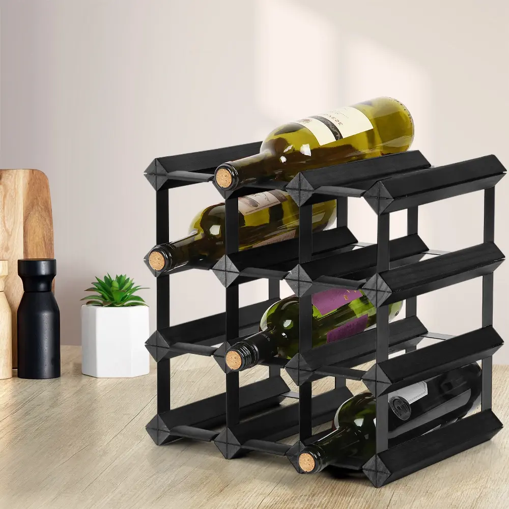 Artiss Wine Rack 12 Bottle Black - Furniture