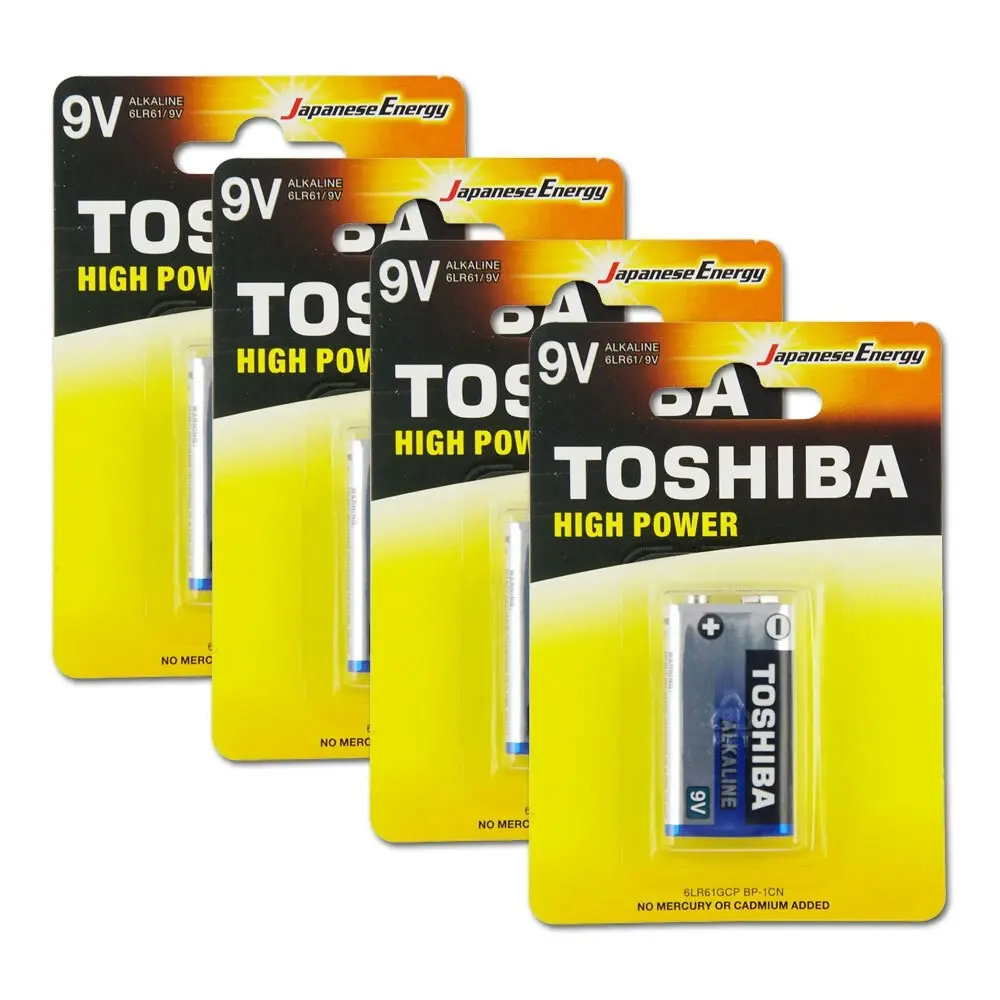 4x Toshiba 6LR61 Alkaline 9V Battery No Mercury/Cadmium Added Leakage Resistant - Electronics