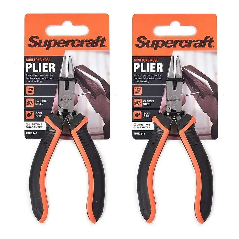 2x Supercraft Mini Long Nose Carbon Steel Pliers 125mm With Soft Grip Handles - Hardware