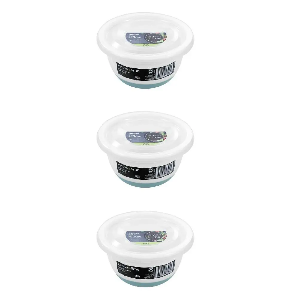 3x Lemon & Lime Lidded 1.4L Baking Mixing Bowl Round w/ Anti-Slip Base Assorted