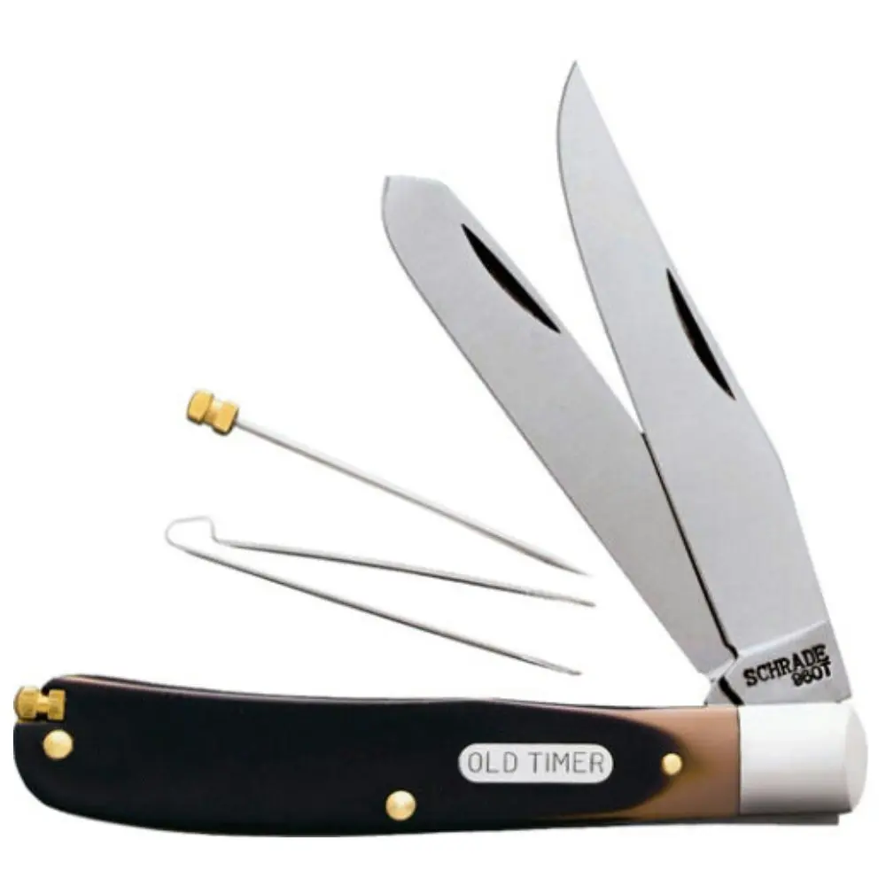 Schrade Old Timer 4.1" Bearhead Trapper Folding Pocket Knife Pick & Tweezer 96OT - Sports & Outdoor