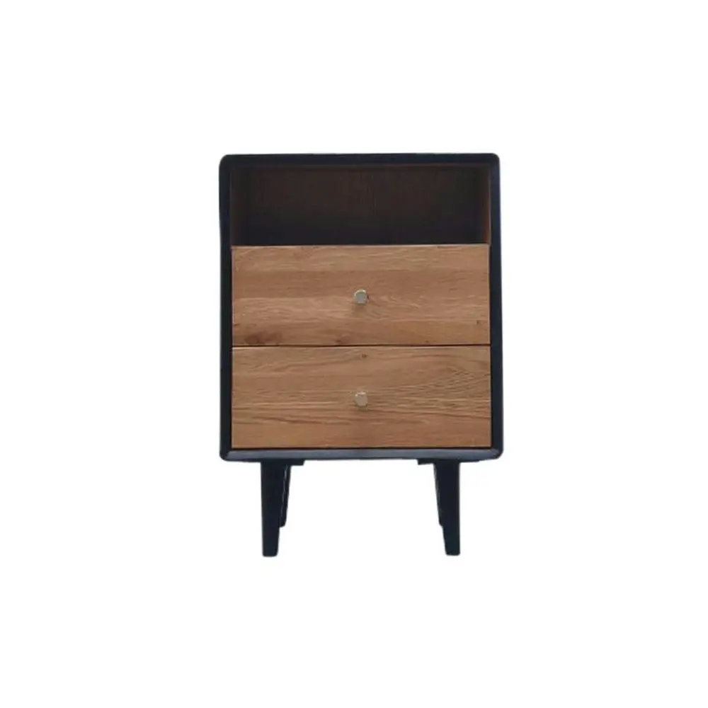 6IXTY Twin 2-Drawer Wooden Bedside Table Nightstand - Black / Natural